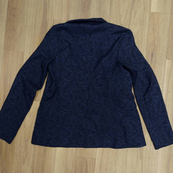 BAR III Womens Size S Dark Blue Damask Print Suit Jacket Blazer Work Office - Picture 4 of 4